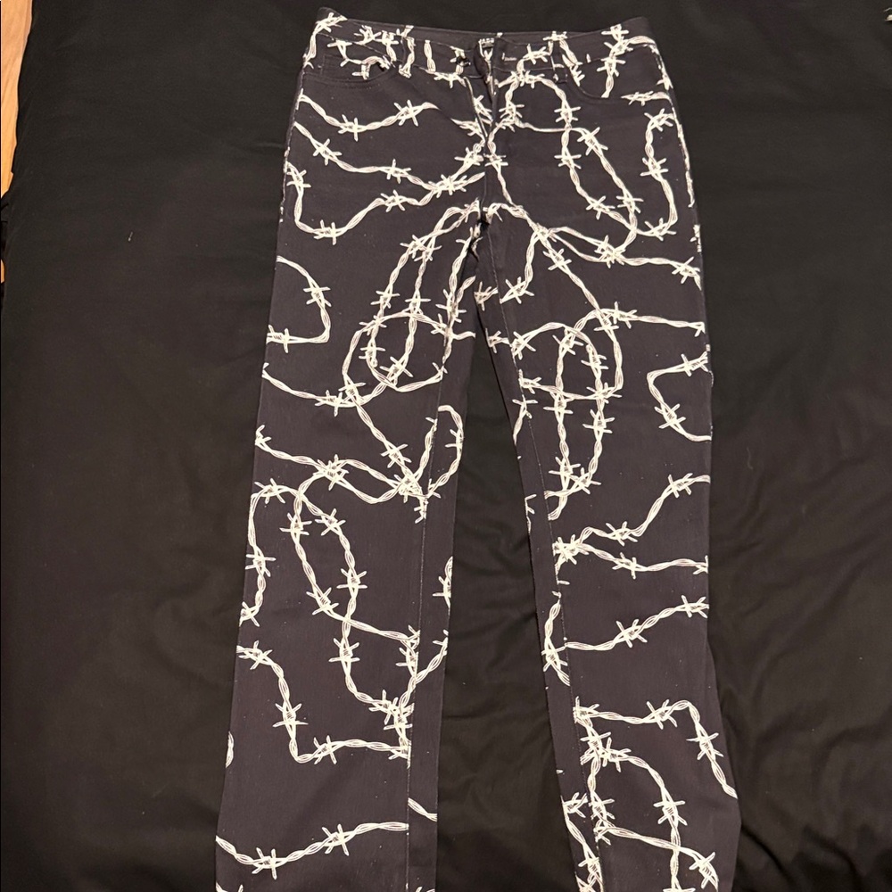 Jaded London Black and White Barbed Wire Straight Leg Jeans